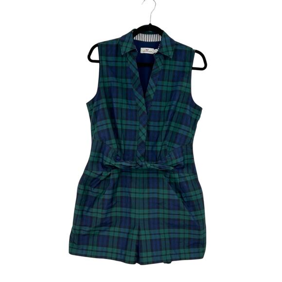Vineyard Vines Romper Blackwatch Tartan Plaid Taffeta‎ Green Blue Size US 6 - Picture 1 of 12